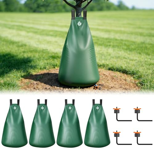 HIRALIY Paquete de 4 bolsas de riego para árboles de 75 litros, riego a largo plazo (1 – 5 días), sistema de riego automático y raíces profundas – Ideal para árboles pequeños y arbustos recién