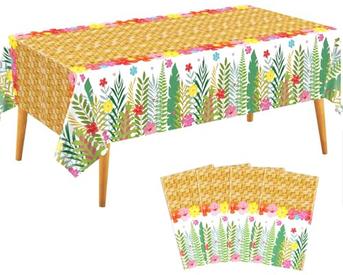 4Pcs Tropical Palm Leaves Table Cloth Hawaiian Luau Party Tablecloth 51 x 86 Inches Rectangular Hawaiian Luau Party Table Cover Luau Party Decorations Tropical Table Supplies for Beach Pool Birthday