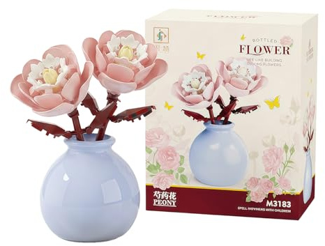 FENGfxcgs Flower Building Blocks with Vase Peony Flower | Mini Creative Bouquet Plants Building Blocks Flowerpot DIY Flowers Bouquet Building Set for Desk Decorations Birthday Gifts