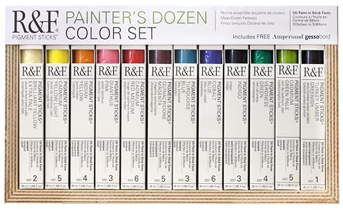 R&F Handmade Paints - Professional Oil Pigment Stick, Painters Dozen, Set of 12 Colors
