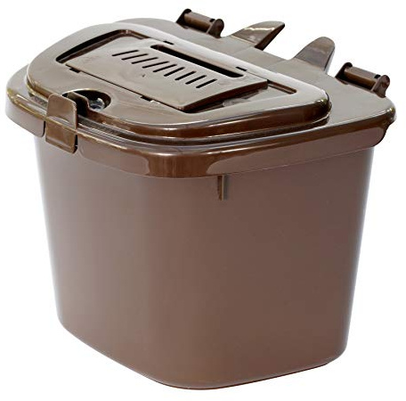Brown 5L Vented Kitchen Compost Caddy Bin & Mounting Bracket - Composting Bin for Food Waste Recycling