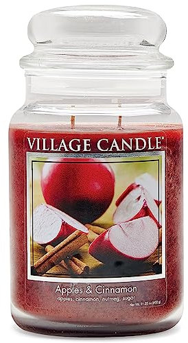 Village Candle 106326352 Äpfel und Zimt große Duftkerze im Glas, 737 g, Rot, 10,3 x 10,3 cm
