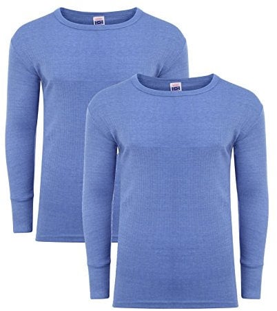 Heatwave® Pack of 2 Men's Thermal Long Sleeve Top, Warm Underwear Baselayer, S M L XL XXL Thermals, Large Blue