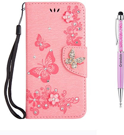 Grandoin für Galaxy S8 Hülle, Bling Glitzer Glitter Handyhülle im Brieftasche- Stil für Samsung Galaxy S8 Handytasche PU Leder Flip Cover Case Schutzhülle Etui Case - Rosa