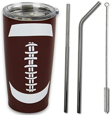 Vaso de baloncesto de hockey, fútbol, sóftbol, béisbol, regalo de 30 onzas, regalo para mamá, hombres, entrenadores deportivos, taza de café de viaje, popote de acero inoxidable y limpiador (fútbol,