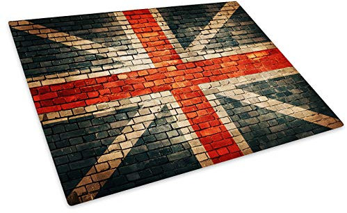 Retro Union Jack Flag Glass Chopping Board Kitchen Worktop Saver Protector