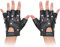 Skeleteen Fingerlose Gothic-Biker-Handschuhe, 80er-Jahre-Stil, schwarzes Leder, Punk-Biker-Handschuhe für Männer, Frauen und Jugendliche, Schwarz, Größe M