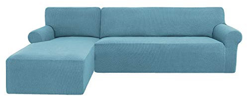 subrtex Stretch Sofa Cover L Shape Spandex Jacquard Stoff Sectional (Links 2 Sitzer, hellblau)