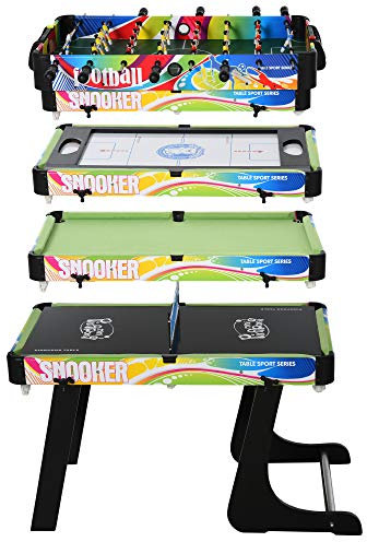 HOMCOM Mesa Multi Juegos Plegable 4 en 1 con Futbolín, Hockey, Billar y Ping-Pong, Mesa de Juegos de Sobremesa con Accesorios Incluidos, Diversión en Casa, 86,5x43,5x64 cm
