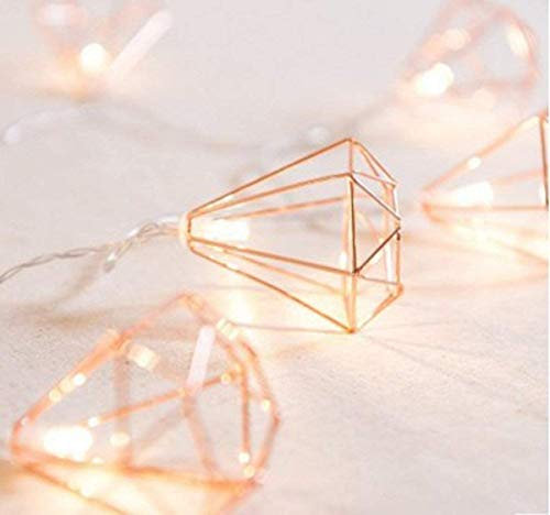 EONANT Metall Lichterketten, 3M 20LED Lichterketten Ananas Roségold Metall Polygon Lichterketten batteriebetrieben, verwendet für Weihnachten Familienfeier Dekoration (Langes Sechseck)