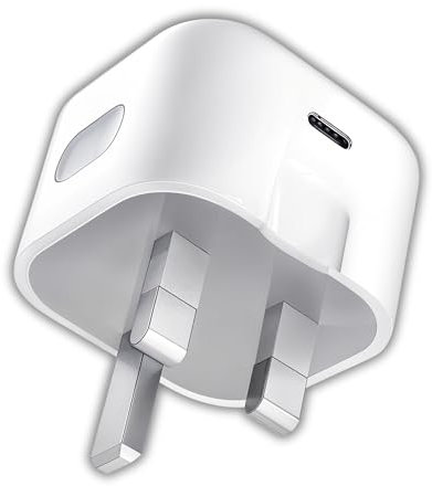USB C Plug, 20W Super Fast Charger, Compact UK 3-Pin Mains Wall Adapter for iPhone 16, 15, 14, 13, 12, 11 Pro Max, XS, XR, 8, SE, iPad, Samsung Galaxy, Google Pixel, with PD