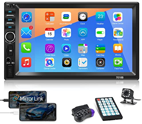 NHOPEEW 7 EQ Autoradio Double Din con Mirror Link, Multimedia MP5 Player Bluetooth Handsfree AUX USB SWC FM Receiver + Rear View Camera