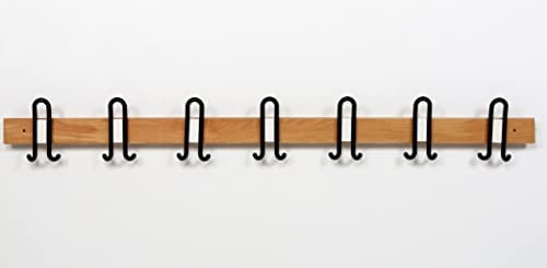 furni24 Garderobenhaken,Holzpaneel, Hakenleiste Wandhalterung 150cm mit 7 Kunststoffhaken TÜV u. GS, Wandgarderobe Wandpaneel Garderobenpaneel, Garderobe für Diele,Schlafzimmer, Badezimmer