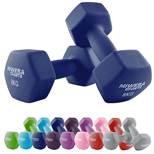 Miweba Sports Neopren Hantelset NKH100 | 𝐏𝐫𝐨𝐟𝐢 Hantel - Hexagon Hanteln Set - Kurzhanteln - Kurzhantel Set - Gymnastikhanteln - Hantel Set - Dumbbell - 0,5-10 Kg (2X 8.0 kg, Königsblau)