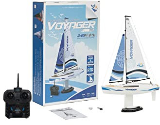 PLAYSTEAM Voyager 280 2.4GHz RC Motor Powered Sailboat in Blue - 17.5 Tall