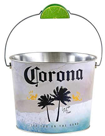 The Tin Box Company Corona Beverage Bucket with Wire Handle and Lime Grip, Beach Scene (423317-12)