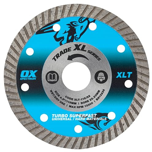 OX Tools Trade XL Turbo Diamond Blade - Universal & GP - 115/22.23mm, Blue