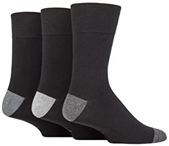 SockShop Gentle Grip Mens Patterned Socks Argyle Striped Spotty Geometric Design, Casual Everyday Wear, Honeycomb Top Comfort Cuff, Pack of 3 - Contrast Heel and Toe Black 6-11