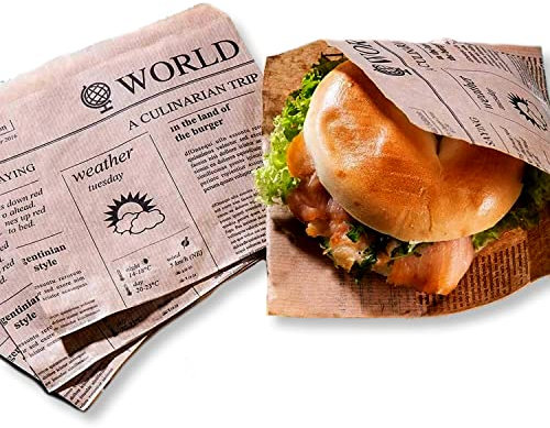 Snacktaschen | Burger Papier | Kraftpapier | Fettdicht | 50 Stück | 16x16cm | 100% Recyclebar | Umweltfreundlich | Biologisch abbaubar | Döner | Tüte | Snack | Zeitung