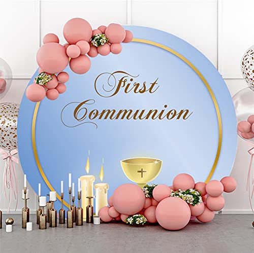 Bovlleetd 220 cm Baby Taufe Runder Hintergrund Erstkommunion Fotografie Hintergrund Brennende Kerze Kelch Brot Weizen Dekoration Banner fürBabyparty Geburtstag Party Dekoration