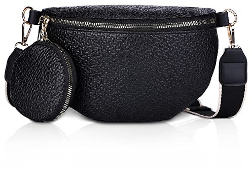 Gsenhui Crossbody Bag Damen, Bauchtasche PU Leder mit Geldbörse, Taschen Breitem Schultergurt, Kleine Umhängetasche und Austauschbar für Reise, Schwarz