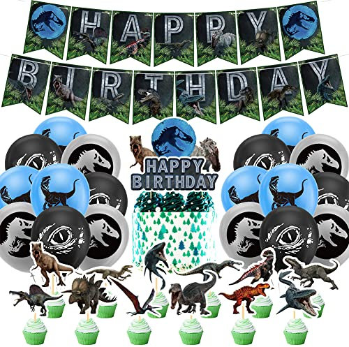 HGSHUO Dino Geburtstag Deko Jurassic Dinosaur Luftballon Tortendeko Kindergeburtstag Ballon Girlande Happy Birthday Banner Dinosaurier Geburtstagsdeko