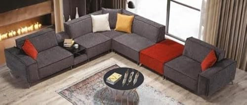 JV Möbel Ecksofa Couch Wohnlandschaft Graue Textil Couchen Sofa Polster Eckgarnitur Neu