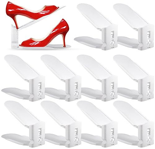 LPAOIS Set de 10pcs Organizadores de Zapatos, Soporte de Calzado de Altura Ajustable, Zapatero Simple, Adecuada para Mujeres y Hombres, Ahorra Espacio (Blanco)