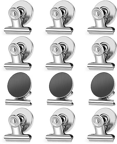 Imanes y clips plateados para nevera sin arañazos, juego de 12 piezas con imanes fuertes para pizarras, fotos, bolsas