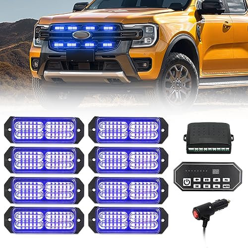 I LITTON Luce stroboscopica blu con interruttore, 8 in 1, LED, 20 modalità lampeggianti, per auto, camion, furgoni