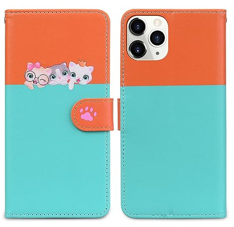 YKTO Cute Leather Case for Apple iPhone 11 Pro with Genuine Leather Magnetic Flip Flap Book Folio Stand Anti Drop Anti Scratch Anti Slip Wallet Card Holder PU Case,Blue