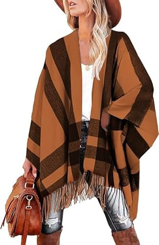 Breezy Lane Damen Schal Wrap Plaid Poncho Cape Übergroße Open Front Strick Umhang Quaste Decke Cardigans für Herbst Winter Urlaub