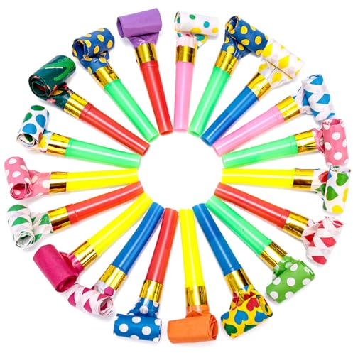 LovesTown 40 Pcs Party Blowers Bulk, Colorful Noisemakers for Kids - Assorted Patterned Birthday Blowouts, Fun Party Whistles & Horns for New Year's Eve, Celebration Favors