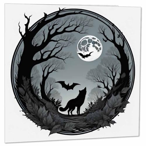 Purple Fox Grußkarte, Wald, Wolf, Mond, 145 x 145 mm