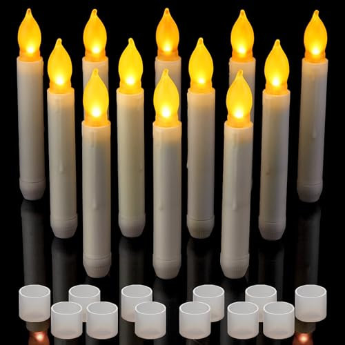 Yakpo 12er Pack Halloween Flameless flackernde LED Stabkerzen, batteriebetrieben, flackernde elektrische hängende schwebende Fake-Kerzen für Fensterkandelaber und Weihnachtsdekorationen