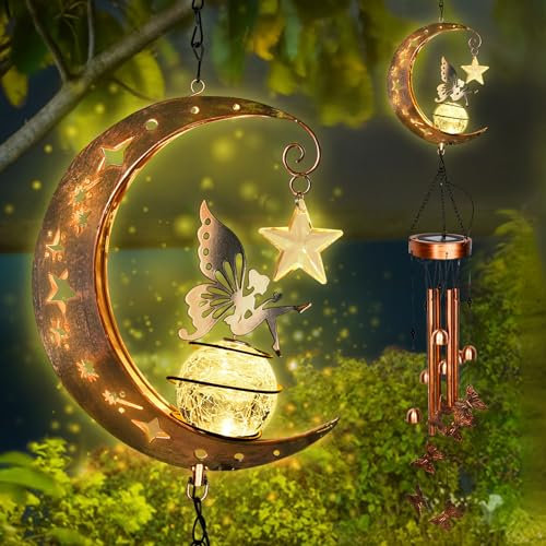IEEILULU Solar Powered LED Windchime, Butterfly Fairy Wind Chime Lamp, Campanelli a Vento per Giardino, Casa, Terrazzo, Veranda Decorazion, Regali per la Famiglia e Gli Amici (A)