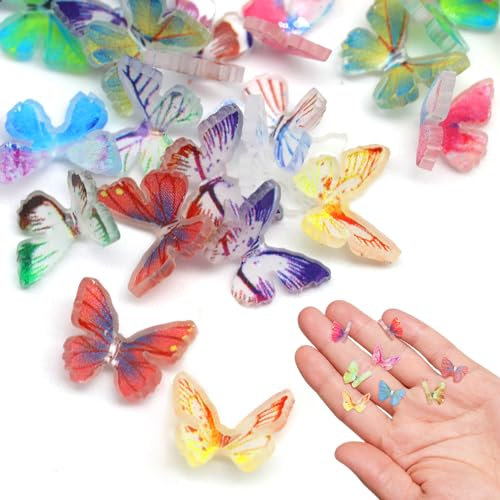 Mezrkuwr 30 farfalle in microresina, per casa delle bambole, per giardino delle fate, mini mini decorazione del paesaggio, accessori per nail art