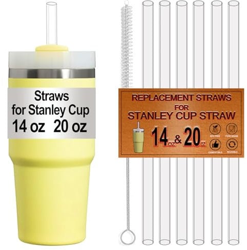 Replacement Straw Fit for Stanley Quencher 40oz 30oz 20oz Cup Tumbler, Reusable Straws with Cleaning Brush for Stanley Tumbler Accessories (Replacement Straw For Stanley Cup 20oz)