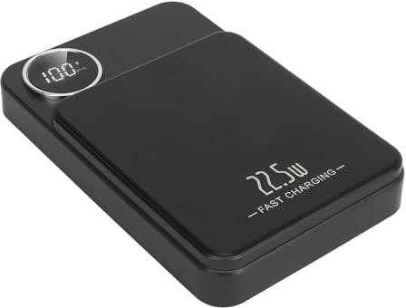 15W PD Wireless Portable Charger with 5000mah Battery, Accurate Power Display, Magnetic Suction for Type C Fast Charging (Black)