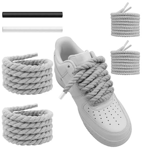 UamGlsob Lacets corde pour Air Force 1, 10mm d'épaisseur, gros lacets et résistants robustes en coton pour sneakers, Rope Laces (Grey, 54''/140cm)