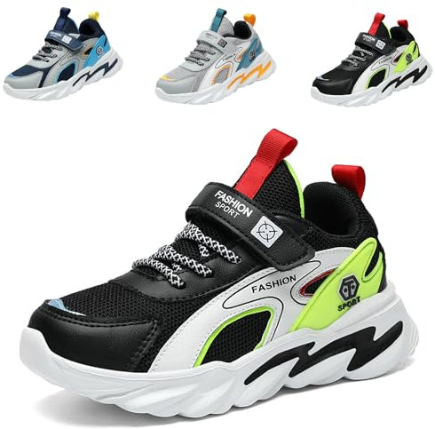 Chaussure Enfant Baskets Garçon Fille Chaussures de Sport Respirant Chaussures de Course Léger Sneakers Running Shoes Boys Girls, Noir, EU 36