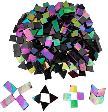 200 g schillernde Glas-Mosaikfliesen, 270 Stück, 4 Formen, gemischte Buntglasstücke, Zubehör für Mosais, quadratisch/dreieckig/rechteckig/rautenförmig (schwarz)