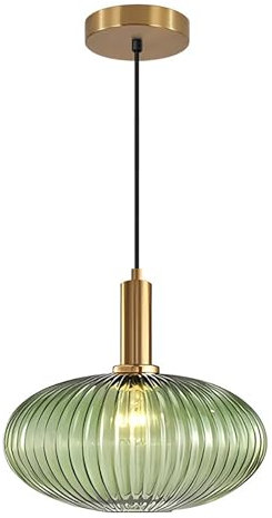 Tropibed Industrielle Vintage Pendelleuchte, e27 Glas Hängelampe, Lampenschirm aus Gestreiftem Glas Retro Deckenleuchte Hängelampe für Esszimmer Schlafzimmer Küchen Kronleuchter (Grün, 30cm)