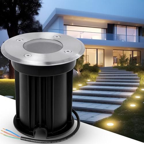 YindaLux Bodenstrahler Außen IP67 für GU10, Bodenleuchten Außen aus 304L Edelstahl, Led Bodeneinbaustrahler Aussen 230V, Bodenbeleuchtung Aussen, Bodenspots Außen Silber Rund (ohne Leuchtmittel)