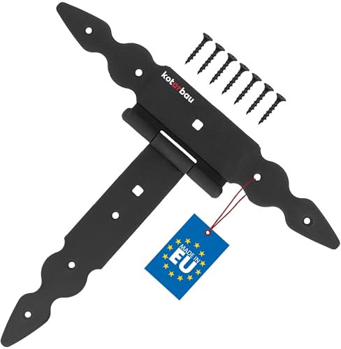 KOTARBAU® Charnière en T de 200 mm en Acier noir | Charniere Porte Lourde | Penture | Charniere Portail | Charnière Porte Lourde | Penture Volet Bois | Charnieres | Charniere Noir | Charnières