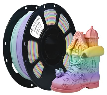 iBOSS Mehrfarbiges PLA+ Filament 1,75 mm, PLA Plus Matte Oberfläche Regenbogen 3D-Drucker Filament 1 kg (2,2 lbs), Farbwechsel PLA Pro 3D-Druck-Filament, Matter Regenbogen