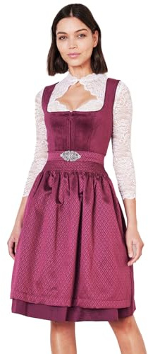 Krüger Dirndl Alisha 60cm Länge Knielang | Eleganten Samt-Dirndl mit gemusterter Dirndlschürze | Damen (DE/NL/SE/PL, Numerisch, 42, Regular, Regular, Beere)