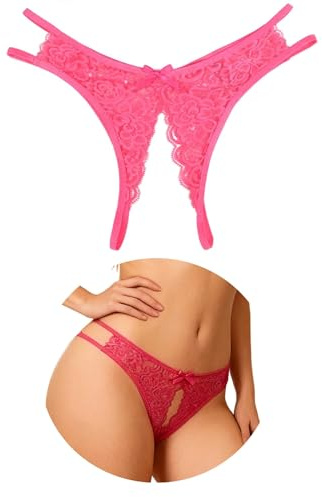 ohyeahlady Womens Stretchy Lace Knickers Sexy Thongs Plus Size Underwear | Side Hollow Out Hipster Panties,Soft Stretch Lingerie Outfits,Cute Bow,Sheer Floral Mesh Briefs for Romantic Evenings,S-2XL