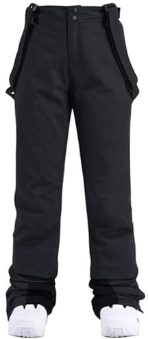 HOTIAN Damen Skihose Hosenträgerhose Snowboardhose Damen Winter Warm Wasserdicht Winddicht Abnehmbare Skilanglaufhose Thermohose Wanderhose Black L