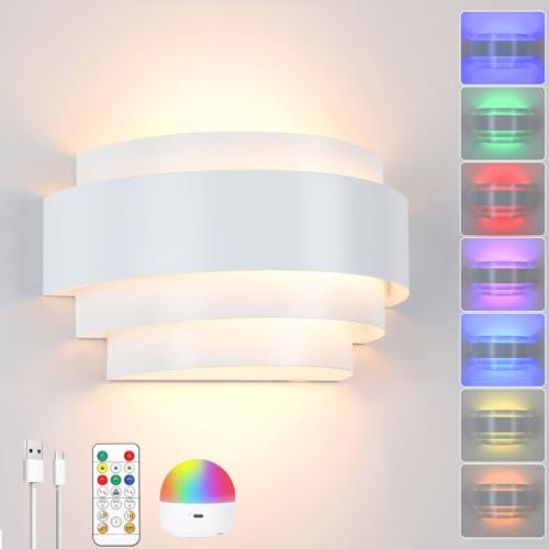 Lampop Battery Operated Wall Light Cordless Wall Lamp Indoor with Remote, Rechargable Wall Sconces with Dimmable Detachable Bulb, 19 Colors Wall Lighting (White)